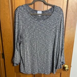 Sunday Blue and White Soft 3/4 Flared Sleeve Top